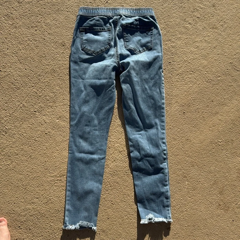 Justice girls elastic waist jeans glitter and distressed size 12